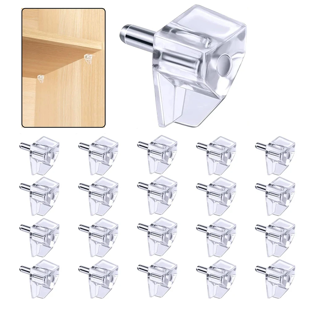 Chevilles de Support d'étagère en plastique transparent, 20 pièces, pour étagères, Installation facile, Supports d'armoire pour une stabilité d'étagère solide et fiable