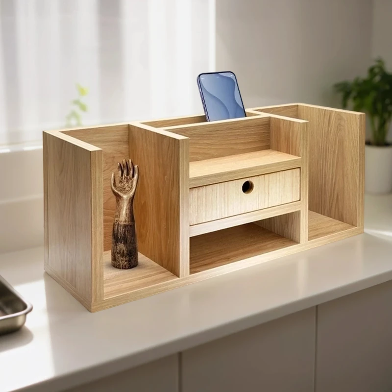 Bibliothèque Étagère de Bureau double avec petit tiroir